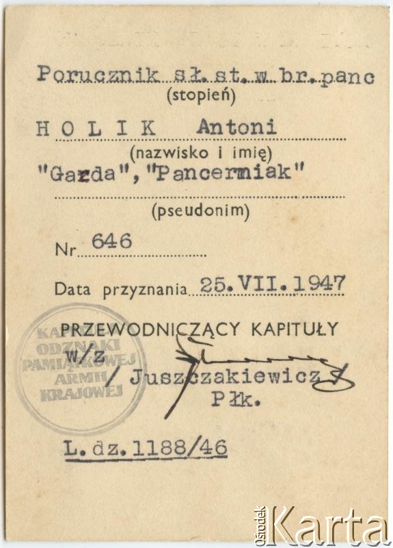 Dokument z kolekcji Izabeli Holik / Documento de la colección de Izabela Holik
