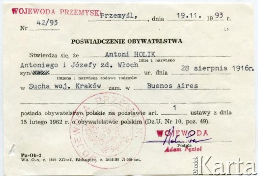 Dokument z kolekcji Izabeli Holik / Documento de la colección de Izabela Holik