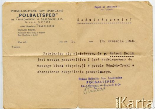 Dokument z kolekcji Izabeli Holik / Documento de la colección de Izabela Holik