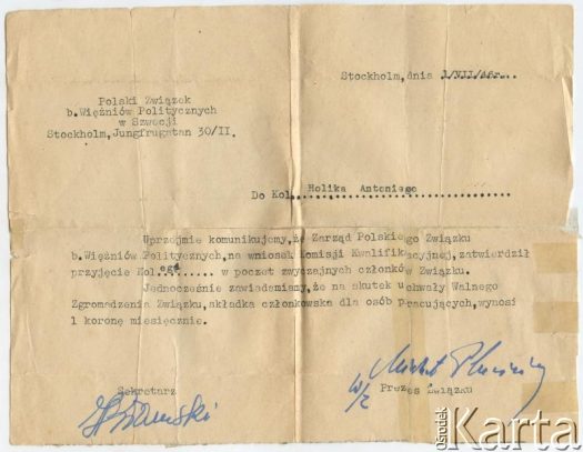 Dokument z kolekcji Izabeli Holik / Documento de la colección de Izabela Holik