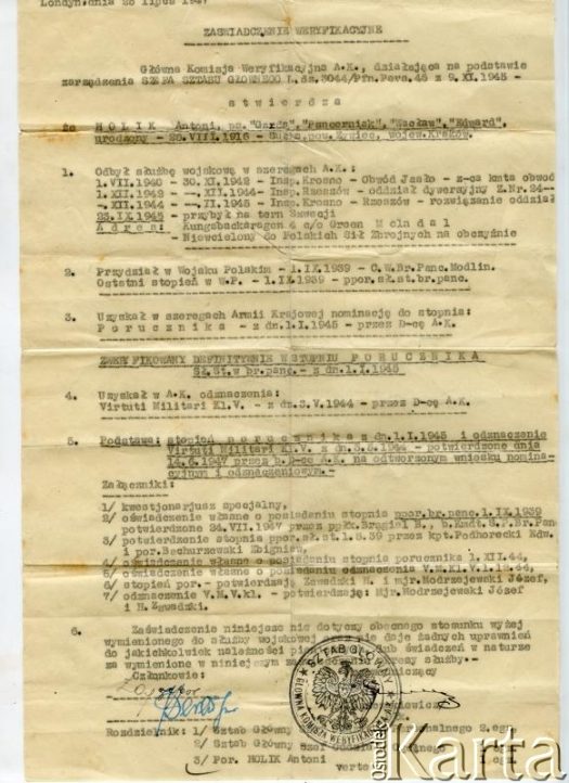 Dokument z kolekcji Izabeli Holik / Documento de la colección de Izabela Holik