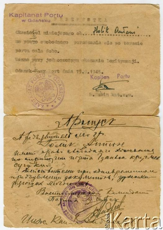 Dokument z kolekcji Izabeli Holik / Documento de la colección de Izabela Holik