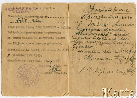 Dokument z kolekcji Izabeli Holik / Documento de la colección de Izabela Holik