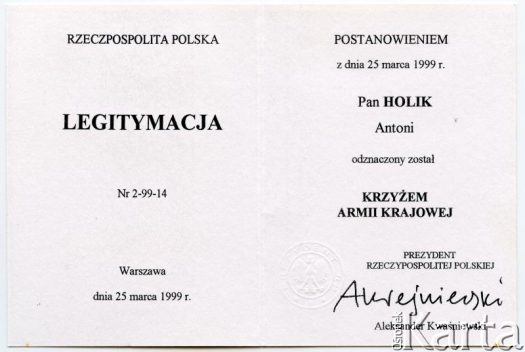 Dokument z kolekcji Izabeli Holik / Documento de la colección de Izabela Holik