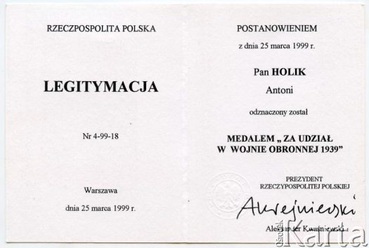 Dokument z kolekcji Izabeli Holik / Documento de la colección de Izabela Holik