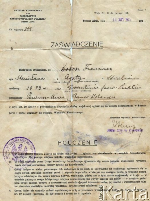 Dokument z kolekcji Angela Dobosza / Documento de la colección de Angel Dobosz