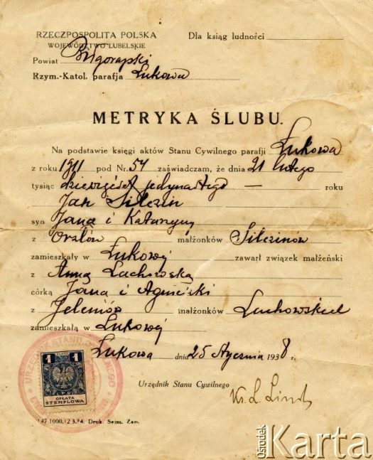 Dokument z kolekcji Władysława i Anny Firka / Fotografía de la colección de Władysław y Anna Firka