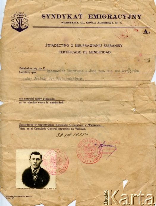 Dokument z kolekcji Władysława i Anny Firka / Fotografía de la colección de Władysław y Anna Firka