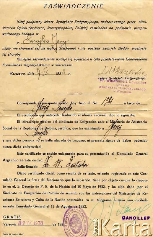 Dokument z kolekcji Anastazji Senejko / Documento de la colección de Anastazja Senejko