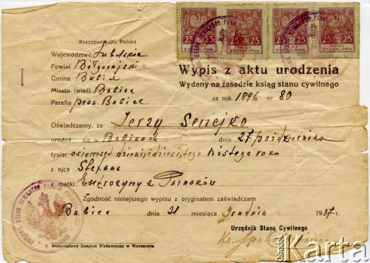 Dokument z kolekcji Anastazji Senejko / Documento de la colección de Anastazja Senejko