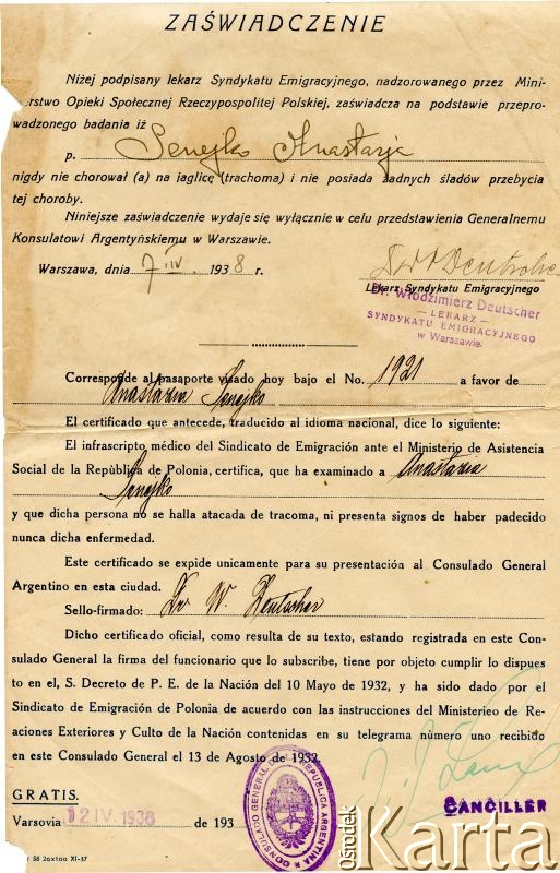 Dokument z kolekcji Anastazji Senejko / Documento de la colección de Anastazja Senejko