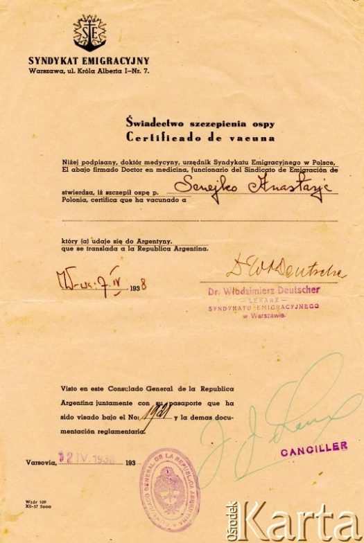 Dokument z kolekcji Anastazji Senejko / Documento de la colección de Anastazja Senejko