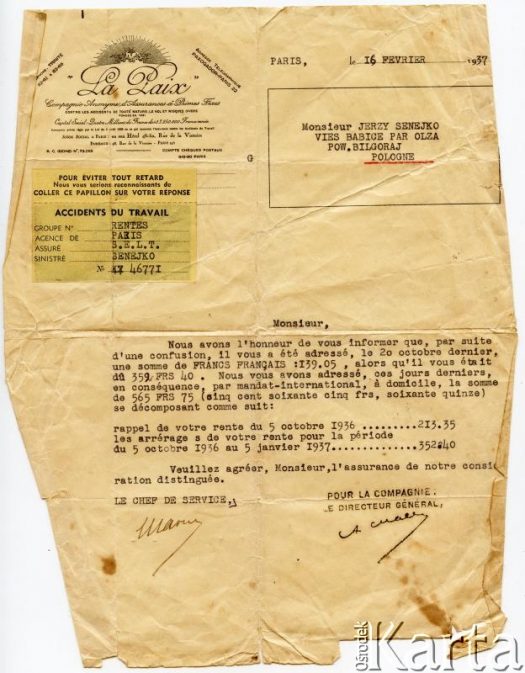 Dokument z kolekcji Anastazji Senejko / Documento de la colección de Anastazja Senejko