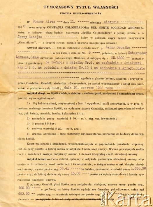 Dokument z kolekcji Anastazji Senejko / Documento de la colección de Anastazja Senejko