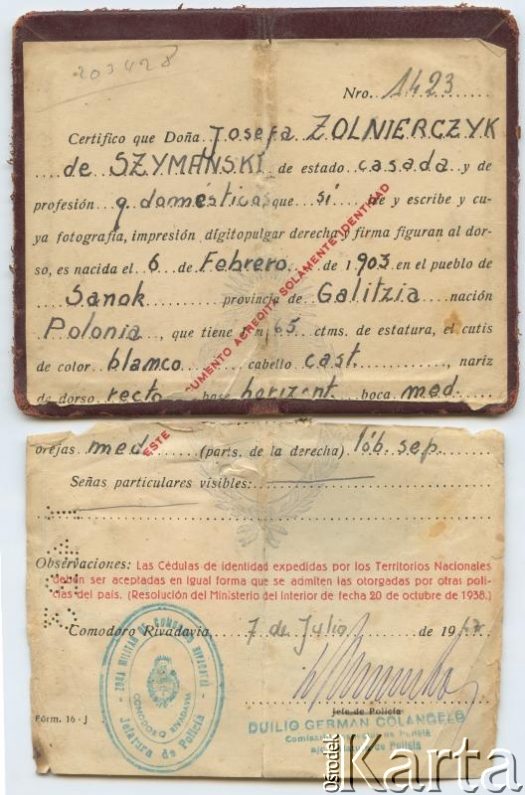 Dokument z kolekcji Roberto Carlosa Szymanskiego / Documento de la colección de Roberto Carlos Szymanski