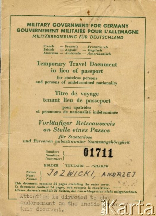 Dokument z kolekcji Andresa Jozwickiego / Documento de la colección de Andres Jozwicki