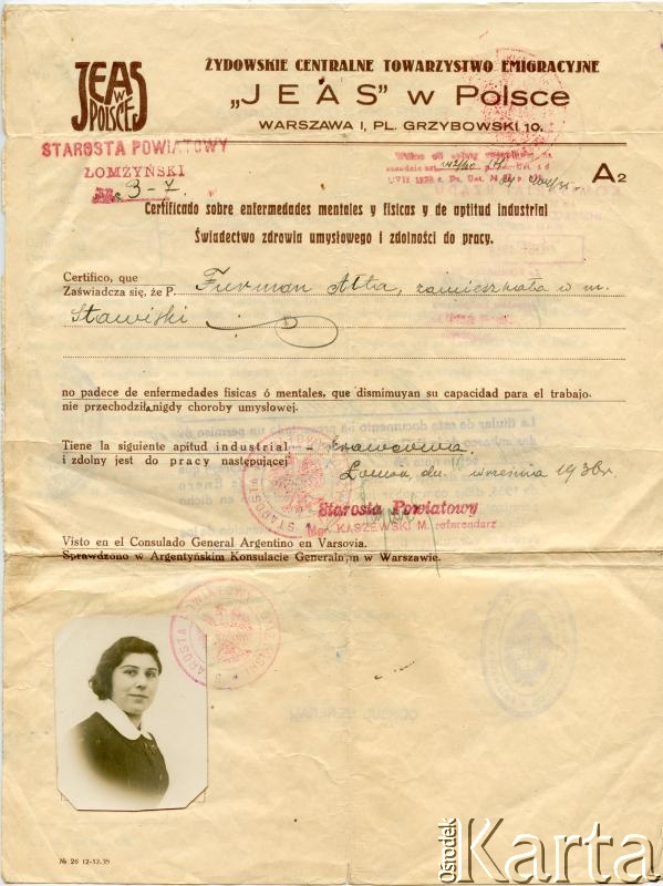 Dokument z kolekcji Reginy Gąski / Documento de la colección de Regina Gąska