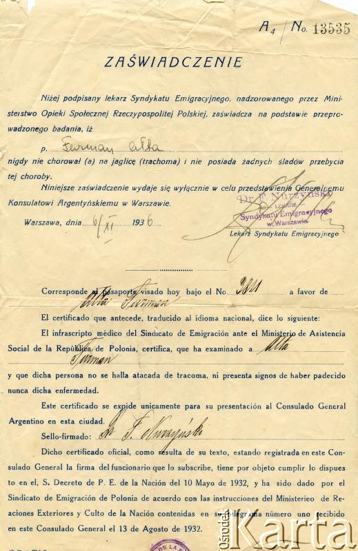 Dokument z kolekcji Reginy Gąski / Documento de la colección de Regina Gąska