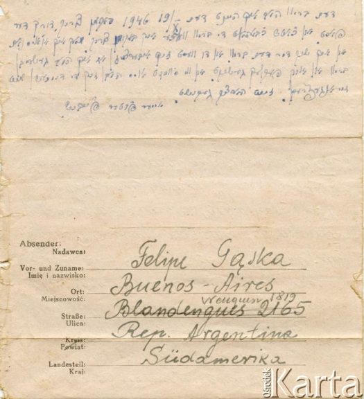 Dokument z kolekcji Reginy Gąski / Documento de la colección de Regina Gąska