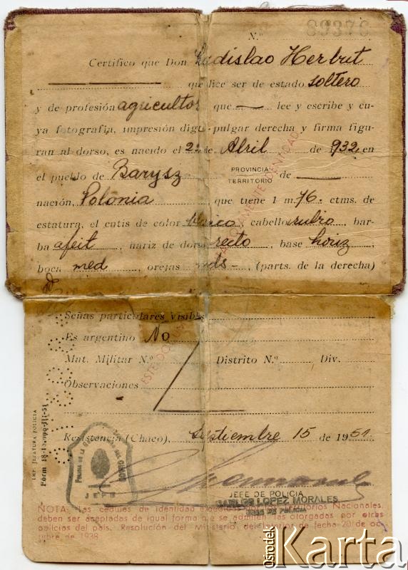 Dokument z kolekcji Władysława Herbuta / Documento de la colección de Władysław Herbut