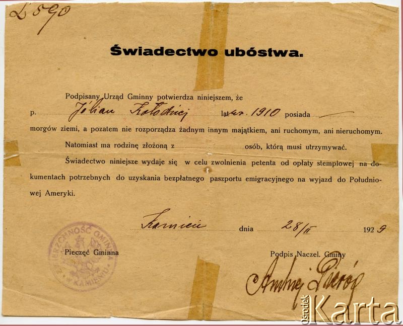 Dokument z kolekcji Alfredo Kołodzieja / Documento de la colección de Alfredo Kołodziej