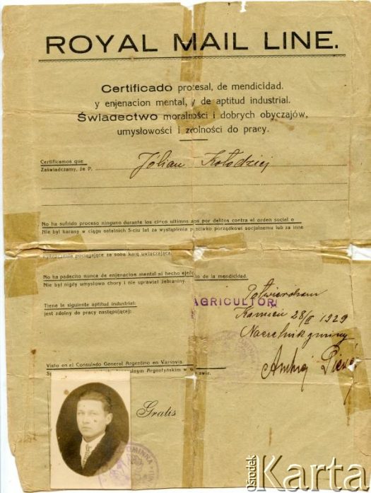 Dokument z kolekcji Alfredo Kołodzieja / Documento de la colección de Alfredo Kołodziej