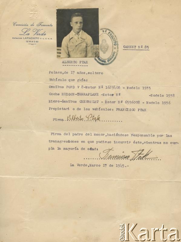 Dokument z kolekcji rodziny Ptaków / Documento de la colección de familia Ptak