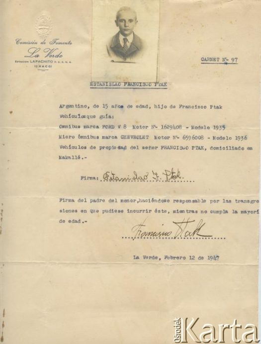 Dokument z kolekcji rodziny Ptaków / Documento de la colección de familia Ptak