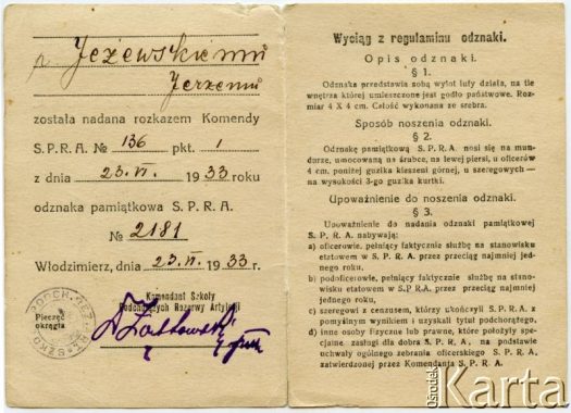 Dokument z kolekcji Anny Jeżewskiej / Documento de la colección de Anna Jeżewska
