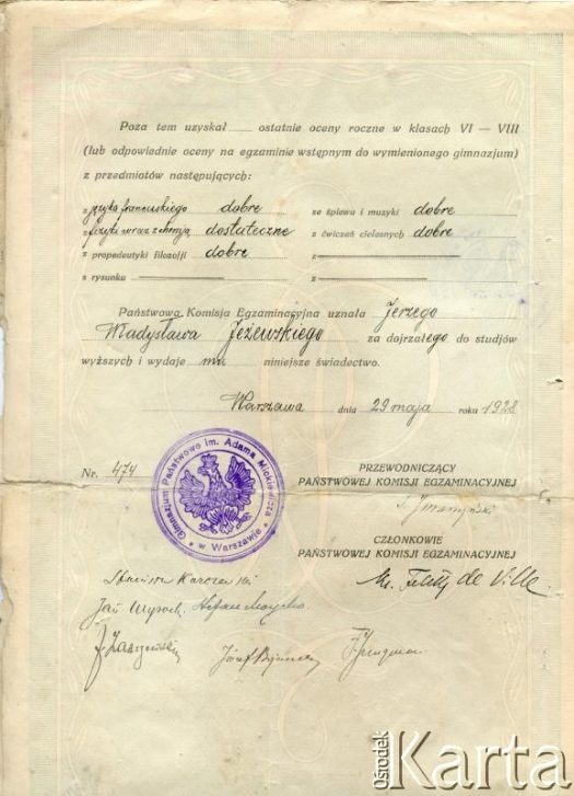 Dokument z kolekcji Anny Jeżewskiej / Documento de la colección de Anna Jeżewska