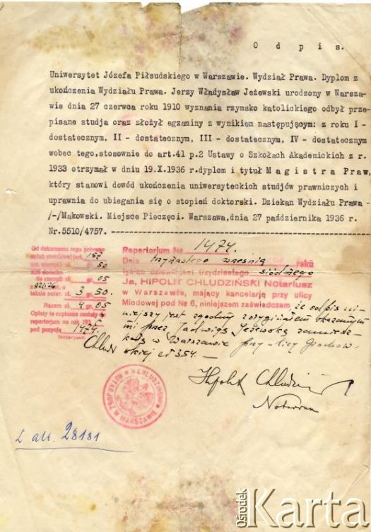 Dokument z kolekcji Anny Jeżewskiej / Documento de la colección de Anna Jeżewska