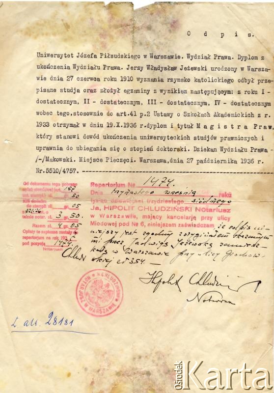 Dokument z kolekcji Anny Jeżewskiej / Documento de la colección de Anna Jeżewska