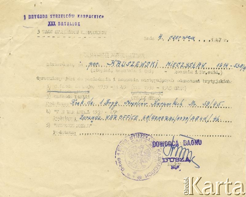Dokument z kolekcji Ricardo Kruszewskiego / Documento de la colección de Ricardo Kruszewski