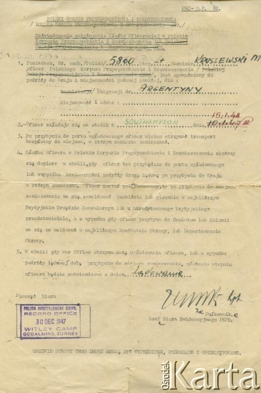 Dokument z kolekcji Ricardo Kruszewskiego / Documento de la colección de Ricardo Kruszewski
