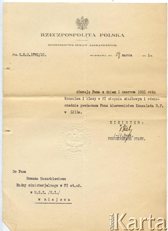 Dokument z kolekcji Juana Roberto Ciechanowa / Documento de la colección de Juan Roberto Ciechanow