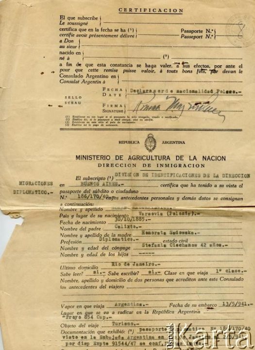 Dokument z kolekcji Juana Roberto Ciechanowa / Documento de la colección de Juan Roberto Ciechanow