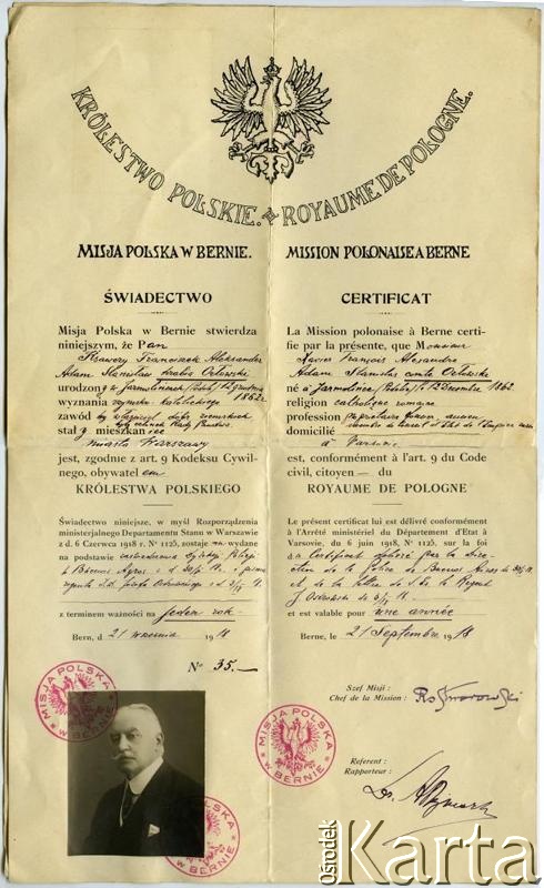 Dokument z kolekcji rodziny Orłowskich / Documento de la colección de familia Orłowski
