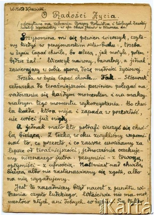 Dokument z kolekcji Witolda Krasickiego / Documento de la colección de Witold Krasicki