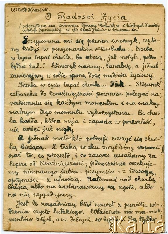 Dokument z kolekcji Witolda Krasickiego / Documento de la colección de Witold Krasicki