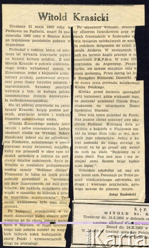 Dokument z kolekcji Witolda Krasickiego / Documento de la colección de Witold Krasicki