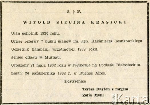 Dokument z kolekcji Witolda Krasickiego / Documento de la colección de Witold Krasicki
