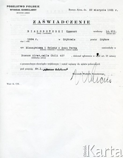 Dokument z kolekcji rodziny Białobrzeskich / Documento de la colección de familia Białobrzeski