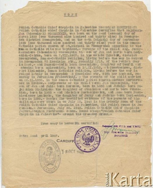 Dokument z kolekcji Wojciecha Woszczynina / Documento de la colección de Wojciech Woszczynin