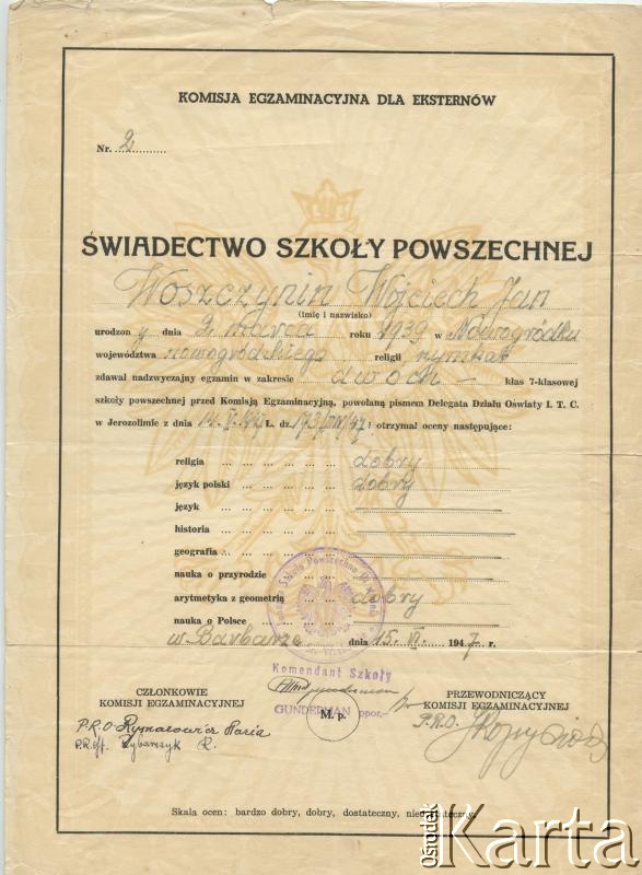 Dokument z kolekcji Wojciecha Woszczynina / Documento de la colección de Wojciech Woszczynin