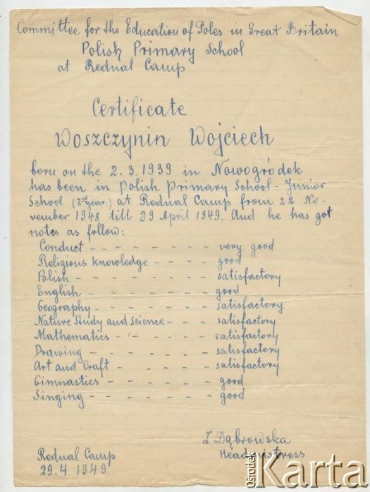 Dokument z kolekcji Wojciecha Woszczynina / Documento de la colección de Wojciech Woszczynin