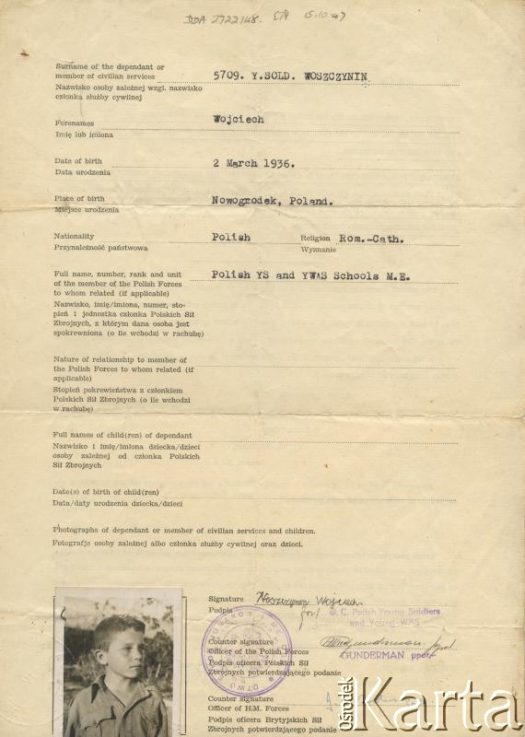 Dokument z kolekcji Wojciecha Woszczynina / Documento de la colección de Wojciech Woszczynin