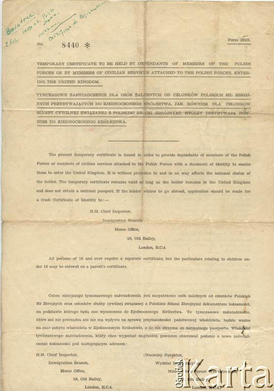Dokument z kolekcji Wojciecha Woszczynina / Documento de la colección de Wojciech Woszczynin