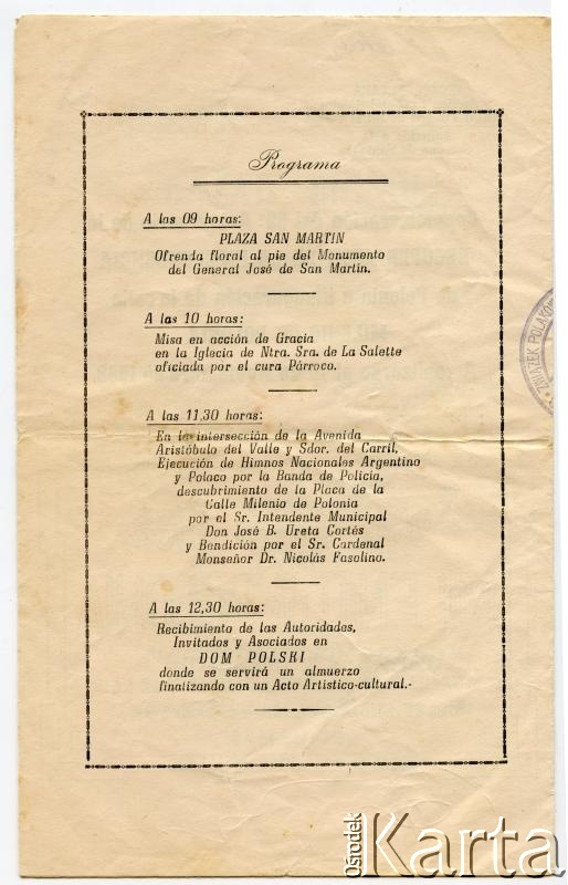 Dokument z kolekcji Silvii Komorowsky / Documento de la colección de  Silvia Komorowsky