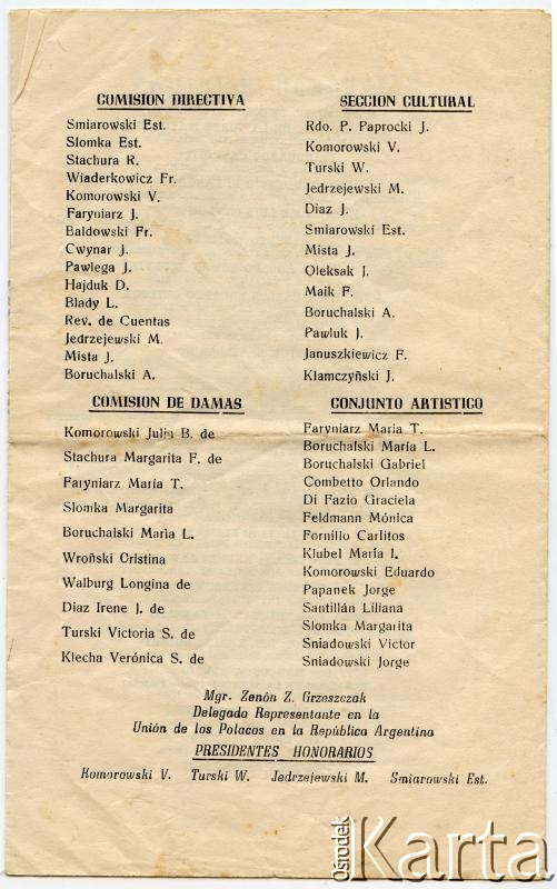 Dokument z kolekcji Silvii Komorowsky / Documento de la colección de  Silvia Komorowsky