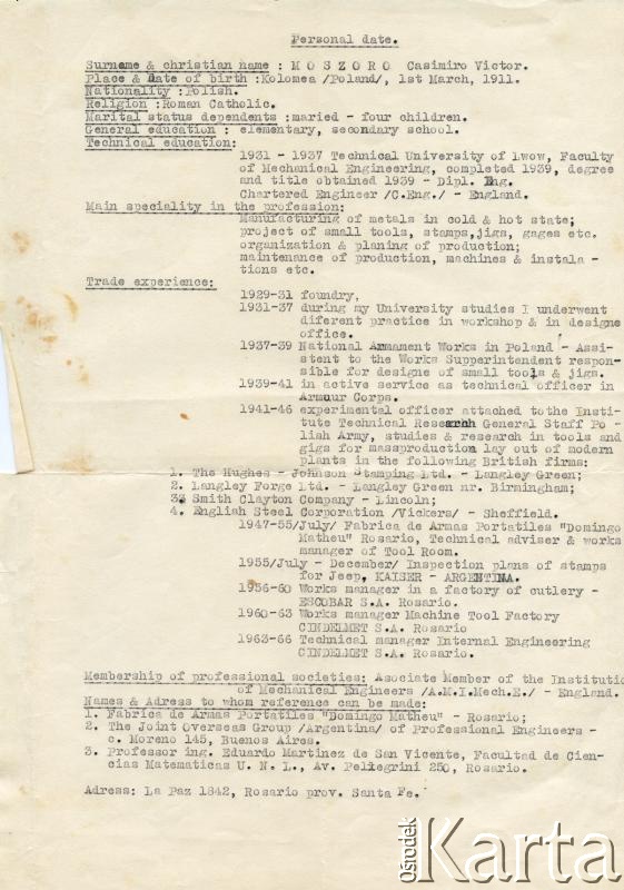Dokument z kolekcji Bartolome Estanislao Moszoro / Documento de la colección de Bartolome Estanislao Moszoro